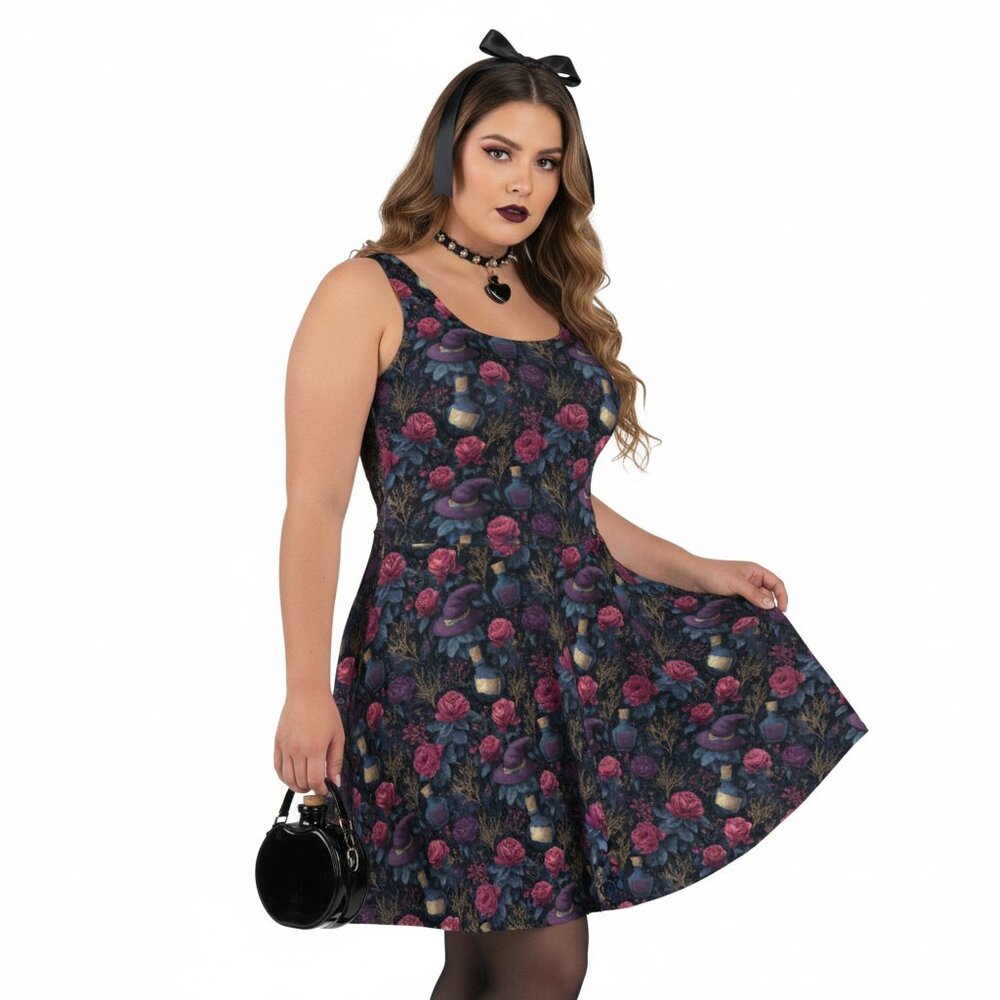 Whimsigoth Goth Fit & Flare Skater Dress